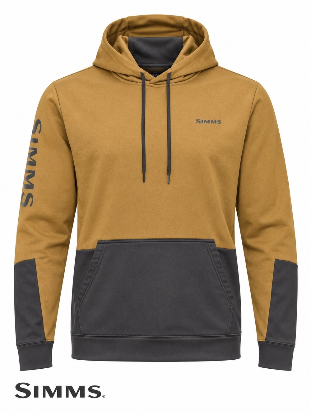 Simms Fishing Challenger Fleece Hoodie Mens XL Mustard Brown Fish Boat Camping